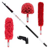 23 Foot High Reach Extension Pole Duster Kit - Telescopic Pole with 3 Dusting Kit Attachments - Cobweb, Microfiber and Ceiling Fan & 1 Hanging and Installing Hook (5-15 Foot Pole)