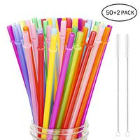 Hiware 52 Pcs Reusable Plastic Straws for Tumbler, Mason Jars, Cupture/Maars Acrylic, YETI/RTIC, Starbucks, Tervis, 10.25" Extra Long 10 Colors Replacement Drinking Straws with 2 Cleaning Brushes