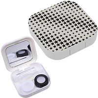 Portable Contact Lens Case Box Travel Kit Mirror + Bottle + Tweezers Container Holder [ Geometric Diagonal Stars ]