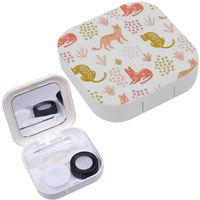 Portable Contact Lens Case Box Travel Kit Mirror + Bottle + Tweezers Container Holder [ Cute Leopards Tropical ]