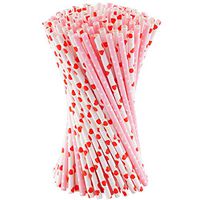 100pcs Paper Straws Party Decoration Striped Drinking Straws for Birthday, Wedding, Christmas, Celebration Parties (Pink 2)