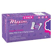 Maxim Ultrathin Thong Cotton Organic Panty Liners, Lite, 105ct, No Chlorine/Dioxin/Chemical/SAP, FDA/ICEA Approved, Biodegradable Breathable Hypoallergenic Thin Panty Liners, 3 Packs of 35