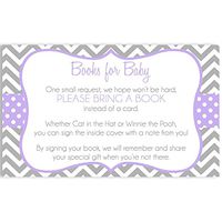 Simple Chevron Bring A Book Cards, Baby Shower, Purple, Gray, Grey, Chevron, Stripes, Polka Dots, Dots, Baby Sprinkle, Baby Book, Baby Library, Girl Baby Shower, Girls, 24 Printed Book Inserts