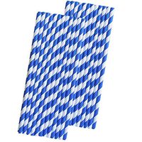 Stripe Paper Straws - Royal Blue and White - 7.75 Inches - 50 Pack