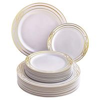 HEAVY DUTY PLASTIC PLATES 40 PC SET | 20 Dinner Plates | 20 Salad Plates | Elegant Plastic Dinnerware | Fine China Look | Bella Collection (Gold)