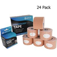 Kinesiology Tape-Waterproof Physio Tape for Athletic Sports and Recovery, Therapeutic Elastic Tape, Beige, Latex Free, Breathable Muscle & Joint Support, 16.4ft Uncut Roll, Stripe Type 24pack