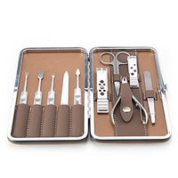 Whatsocute 10 pcs Manicure Pedicure Set Stainless Steel Nail Clippers Scissor and Beauty Tools -Travel kit with a Smart Brown case