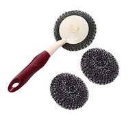 Kxtffeect Set of 1 Multipurpose Stainless Steel&Plastic Wire Scrubbers-Dish/Pot/Coffeemaker/Sink Brushes,1 Handle and 3Pcs of Scouring/Cleaning Steel Wire Balls