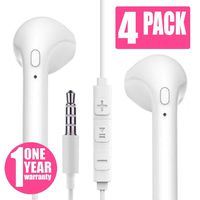 4 Pack Headphones, Earphones with Microphone, Noise Cancelling Earbuds with Volume Control Compatible with All Phones Tablets MP3 Laptops Desktops with 3.5 Audio Jack - White