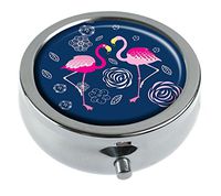 Hiuyi Pink flamingos Custom Personalized Round Pill Box Pocket Wallet Travel Pill Vitamin Decorative Box Protector
