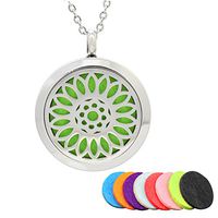 ROSENICE Aromatherapy Necklace Diffuser Necklace Essential Oil Necklace Stainless Steel Necklace Round Locket Pendant (DZ-49)