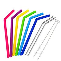 WEBSUN Reusable Silicone Straws Set With Pouch FDA & LFGB Approved, 6 PCS Silicone Straws for 30/20oz Yeti/Ozark/Rtic Tumblers, 2 PCS Metal Straws & 2 Cleaning Brushes