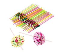 100PCS Disposable Bendable Drinking Straws Tropical Umbrella Parasol for Hawaiian Beach Cocktail Luau Party Decorations Supplies