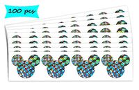 2.38 x 2 inch Mickey Birthday Glitter Mickey Minnie Sticker Metallic Foil Mickey Head Ear Mouse Labels for Parties-100 Pack (Color A)