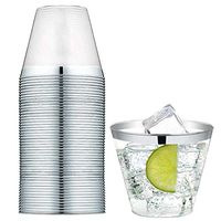 Silver Plastic Cups | 100 Silver Plastic Disposable Clear Cups | 9oz Silver Disposable Wine Glasses | Silver Clear rimmed Wine Cup Wedding Cups Plastic Party Cups Fancy Elegant Plastic Clear Solo Cups