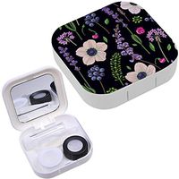 Portable Contact Lens Case Box Travel Kit Mirror + Bottle + Tweezers Container Holder [ Anemone Flowers Green ]