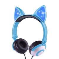 Esonstyle Kids Headphones Over Ear with LED Glowing Cat Ears,Safe Wired Kids Headsets 85dB Volume Limited, Food Grade Silicone, 3.5mm Aux Jack, Cat-Inspired (led cat Ear Kids Headphones-Blue)