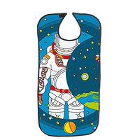 FUSHIDA Adult Bib, Water Resistant PVC Bibs on Dinner Table, 100% Printing Cotton Cloth Cover for Men & Women Eating, Cartoon Astronaut Apron Use Quick Release Buckle for for Fixation(FYH670)