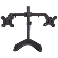 Tangkula Monitor Mount TV Bracket Fits Two Screens Up to 27" Dual Mounting Stand with 90° Tilt and 180° Swivel Adjustment Screen Free Standing Desk Mount Full Motion Height Monitor Adjustable Steel