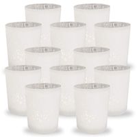 Just Artifacts Mercury Glass Votive Candle Holder 2.75-Inch (12pcs, Speckled Matte White) -Mercury Glass Votive Tealight Candle Holders for Weddings, Parties and Home Décor