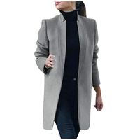 Sumeimiya Women's Artificial Wool Coat Open Front Plus Size Long Sleeve Trench Jacket Winter Warm Solid Color Outwear Gray