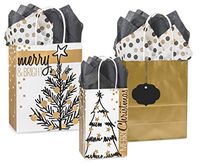 Holiday Gift Bag Set Set of 6 Gift Bags with Tissue Paper (Gold & Black Trees)