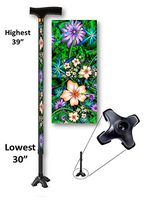 Walking Cane Adjustable T Handle with Footed Cane tip Hibiscus Floral Flower Design