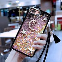 Cfrau Cartoon Liquid Case with Black Stylus for Huawei P20 Pro,Luxury Cute Moon Star Pink Glitter Stars Quicksand TPU Bumper Diamond Sparkle Case for Girls Women with Hand Strap