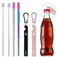 Telescopic Re-usable Stainless Steel Metal Straws, Yoelike Portable Travel Drinking Straw with Case, Cleaner Brush, Keychain, Carabiner, Silicone Tips (Black/Rose Gold)
