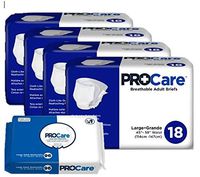 ProCare Incontinence Brief for Men and Woman, Heavy Absorbency, Large, Waist Size 45" - 58", 72 Count - Plus 1 Pack of 96 of ProCare Wipes