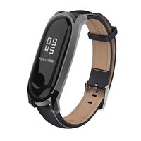 Mijobs Compatible Xiaomi Mi Band 3, Genuine Leather Replacement Strap Breathable Wristband with Metal Frame Bracelet Accessories for Xiaomi Mi Band 4 Smart Watch Bracelet Wristband (Black)