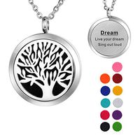 Valyria Tree of Life Aromatherapy Essential Oil Diffuser Necklace,Stainless Steel Locket with Live Your Dream Sing Out Loud Engraved
