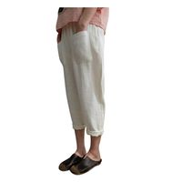 Sagton yoga Pants For Women Capri length Elastic Casual Plus Size Cotton Linen Blend Pants White,XXL