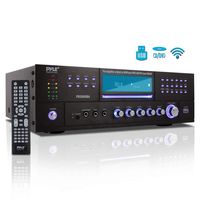 4 Channel Wireless Bluetooth Amplifier - 3000 Watt Stereo Speaker Home Audio Receiver w/FM Radio, USB, 2 Microphone w/Echo for Karaoke, Front Loading CD DVD Player, LED, Rack Mount - Pyle PD3000BA