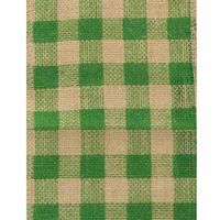 6" Wide x 10 Yards Checker Design Natural Burlap Ribbon (Green)