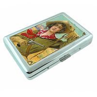 Perfection In Style Metal Silver Cigarette Case Vintage Cowgirl Design 001