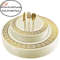 Tiger Chef Plastic Dinnerware 1200 Piece Set Service For 240 Guests Includes 240 10.75-inch Dinner Plates 240 7-inch Salad Plates 240 Cutlery Sets Forks, Spoons, And Knives Disposable BPA Free