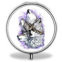 Wolf Pill Case, Round Stainless Drug Organizer Container Medicine Cover for Pocket Daily&Weekly