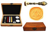 MNYR Vintage Star of David Hexagonal Decorative Luxury Wood Box Bronze Metal Peacock Wedding Invitations Gift Cards Stationary Envelope Custom Wax Seal Sealing Stamp Sticks Melting Spoon Wood Box Set