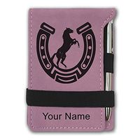 Mini Notepad, Horseshoe with Horse, Personalized Engraving Included (Pink)