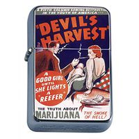 Vintage Poster Devil's Harvest Flip Top Oil Lighter S304 Smoking Cigarette Smoker Includes Silver Case