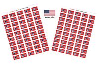 Made in USA! 100 Country Flag 1.5" x 1" Self Adhesive World Flag Scrapbook Stickers, Two Sheets of 50, 100 International Sticker Decal Flags Total (Norway)