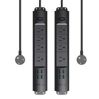 TROND Prime II 4-Outlet Mountable Power Strip with USB Charger (4A/20W, Black, 2-Pack), Right-Angle Flat Plug & 6.6 Feet Long Cord, for Workbench, Nightstand, Dresser, Home, Office & Hotel