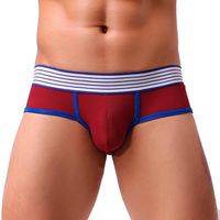 Snowfoller Sexy Men Patchwork Transparent Underwear Boxer Briefs Shorts Bulge Pouch Bottom Hollow Out Underpants (XL, Red)