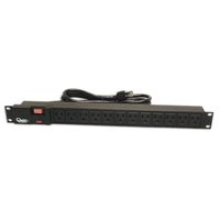 Quest Manufacturing Horizontal Rack Mount Surge Strip, 12 Outlets, 120V/15A, 1 Unit, 19", Black (HPS-E12P)