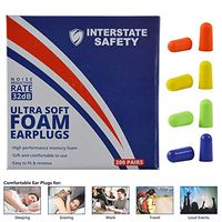 Interstate Safety 40205 Ultra-Soft Foam Earplugs, Box of 200 Pair - 32dB Highest NRR, Comfortable Ear Plugs for Work, Travel and Loud Events - 4 Assorted Colors