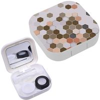 Portable Contact Lens Case Box Travel Kit Mirror + Bottle + Tweezers Container Holder [ Hexagonal Repeating Geometric ]