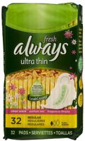 Always Fresh Ultra Thin Regular Pads With Flexi-Wings Clean Scent - 32 ct