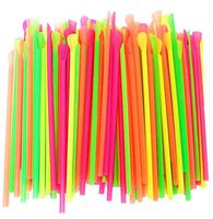 500 Spoon Straws Assorted Neon Colored Snow-Cone Drinking Plastic Straws With Spoons 7 3/4" Plastic Milkshake Straws.