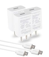 HomeSpot Sync & Charge Value Pack Micro-USB to USB Cable - 6.6ft (2M) Extra Long Charging Cable with US 5V1A USB Wall Charger - 3 Pack White